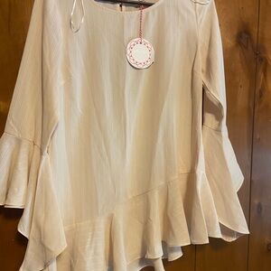 Umgee Cream Asymmetrical Ruffled Blouse